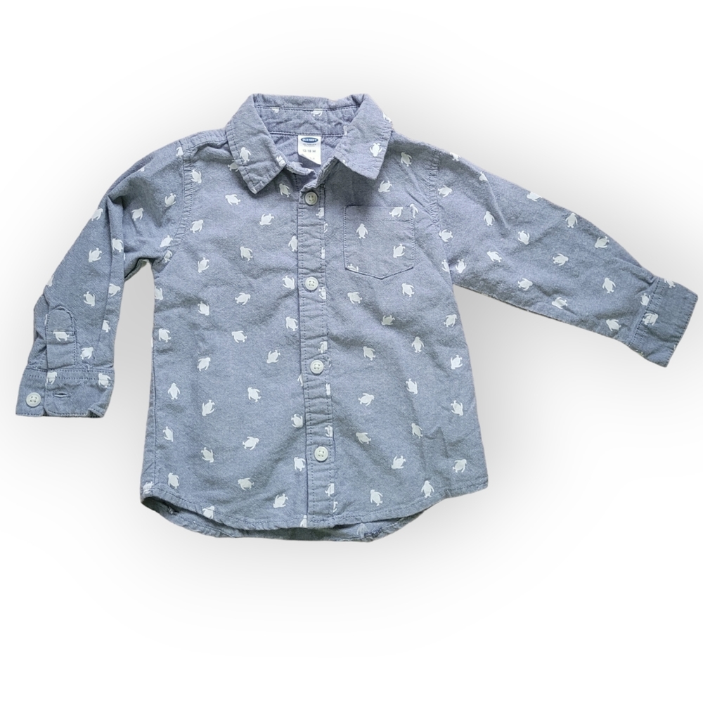 Old Navy 12-18M Baby Penguin Print Button-down Shirt
